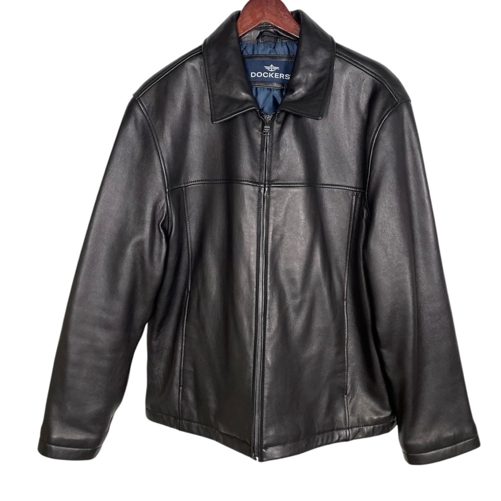 Dockers Men's Black Genuine Leather Full Zip Jacket Size Large